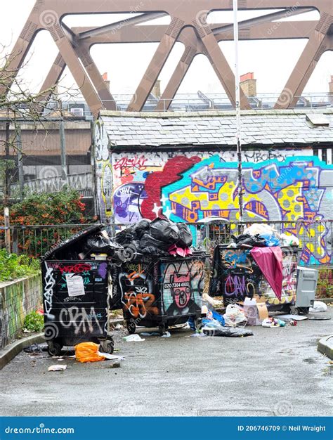 Overflowing Rubbish Bins Garbage Management Urban Graffiti Editorial