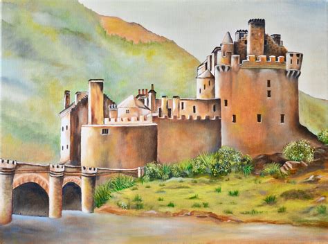 Oil Painting On Canvas Castle Rock Castle River Mountain