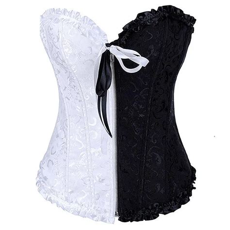 Whiteblack Victorian Espartilhos Corset Corselet Overbust Sexy Gotico