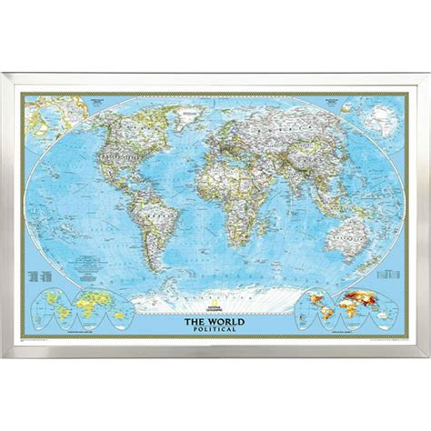 Framed National Geographic Classic World Push Pin Map 24x36 In Real