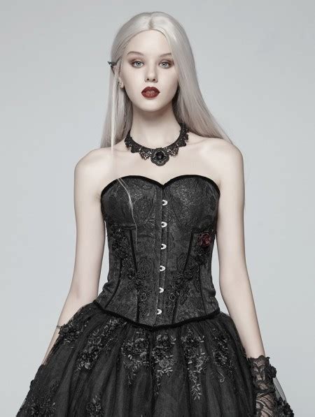 punk rave black gothic jacquard flower overbust corset