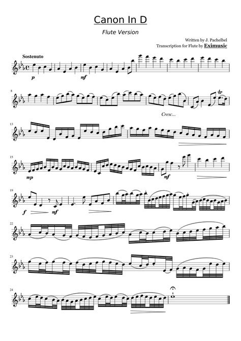 This is a tutorial for pachelbel's canon in d, which i arranged for easy piano. Canon In D Flute sheet music for Flute download free in PDF or MIDI