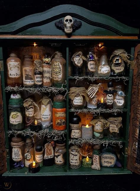 Witches Cabinet Apothecary Potion Bottles Halloween Decor Haunted House