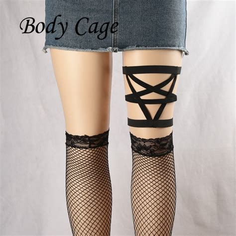 Body Cage 1pc High Quality Harajuku Garters Belts Handmade Punk Rock Goth Pentagram Garter Body