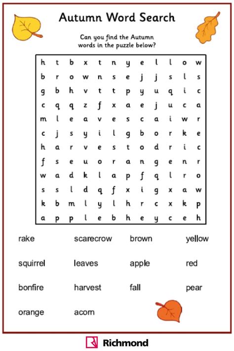 Wordsearch Autumn Puzzle Fall Words Autumn Puzzle