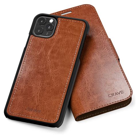 Brown Iphone 11 Pro Max Wallet Case Elegant Vegan Leather Folio