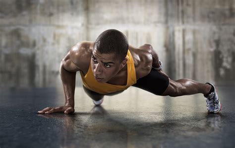 Sport Young Athletic Man Doing Push Ups Muscular And Strong Guy Exercising Active Sports Club