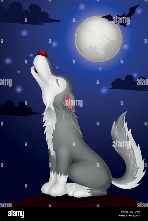 Illustration Cartoon Wolf Howling Moon Hi Res Stock Photography And