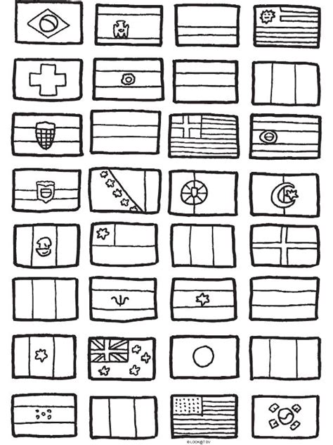 The Flags Of Different Countries Are Drawn In Black Ink On White Paper