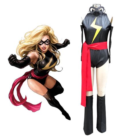 Ms Marvel Costume Carol Danvers Cosplay Costume Faux Leather Sexy Black