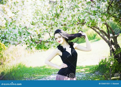 Beautiful Young Woman In Blooming Gardens Stock Image Image Of Adult