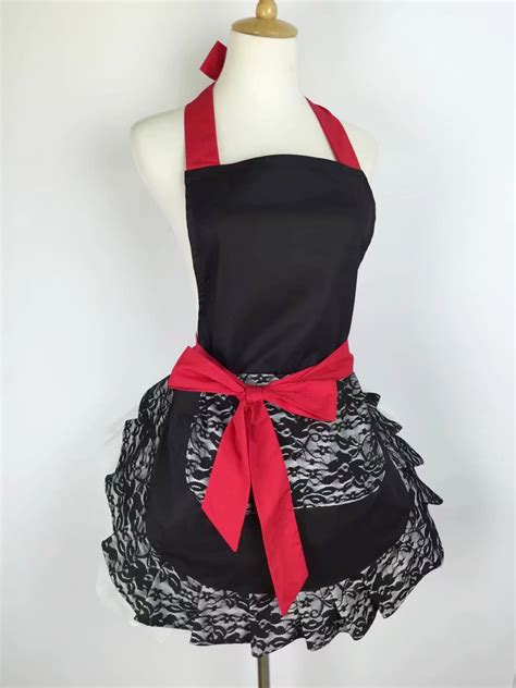 外贸黑色蕾丝设计简约绑带广告围裙家用厨房超市罩衣劳保工作围裙 阿里巴巴