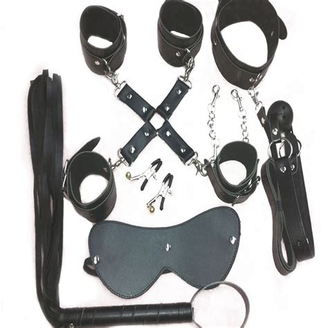8pcs leather fetish adult sex game toy kit for couples bondage restraint set handcuff whip