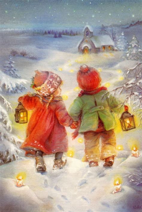 Winter Solstice ~ Lighting The Path Christmas Illustration Vintage