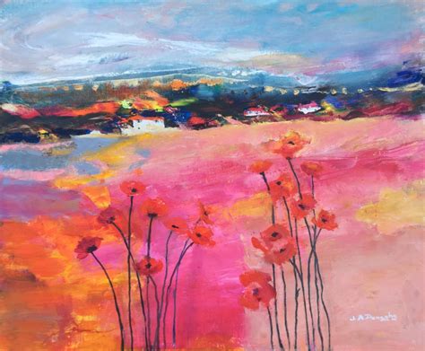 Poppies In Tuscany Semi Abstract Landscape Contemporary Oil Painting