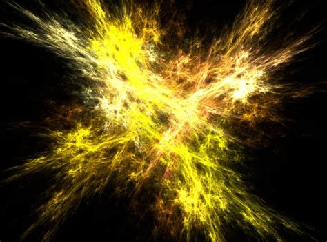 Bright Yellow Explosion Abstract Fractal Effect Light Background Stock