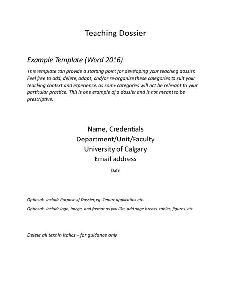 Ti Sample Dossier Template Teaching Dossier Example Template Word