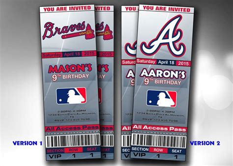 Editable Atlanta Braves Birthday Ticket Invitations Diy