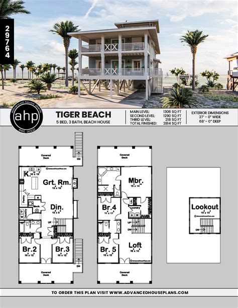 3 Story Coastal Style House Plan Tiger Beach Beach House Floor