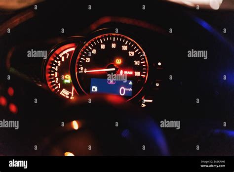 Modern Car Dashboard With Speedometer Rpm Meter And Indicators Stock