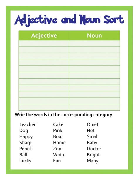 Noun Adjectives Worksheets