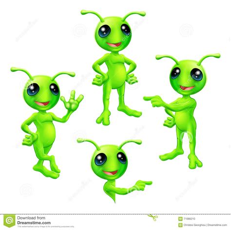 Cartoon Green Alien Set Stock Vector Illustration Of
