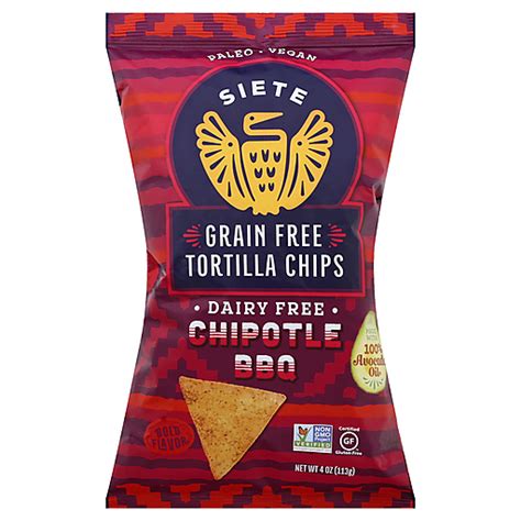 siete grain free dairy free chipotle bbq tortilla chips 4 oz snacks chips and dips baesler s