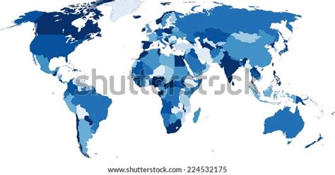 Highly Detailed Political World Map Blue Stock Vector Royalty Free
