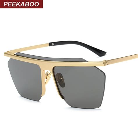 peekaboo vintage mirrored rimless sunglasses polygon metal gold fashion big one piece lens