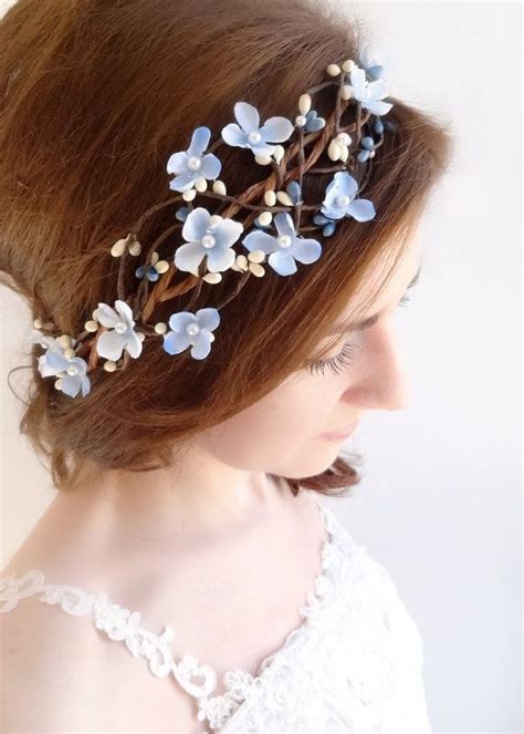 Light Blue Flower Crown Sky Blue Hairpiece Floral Crown Prom Bridal