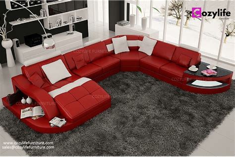 U Shaped Large Sectional Leather Sofa With Chaise Foshan Cozylife