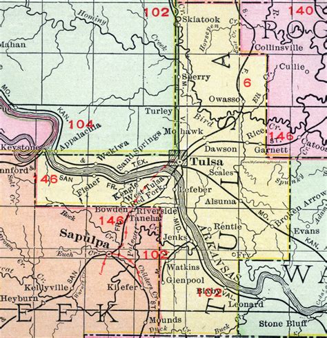 Tulsa County Oklahoma 1911 Map Rand Mcnally City Of Tulsa Broken