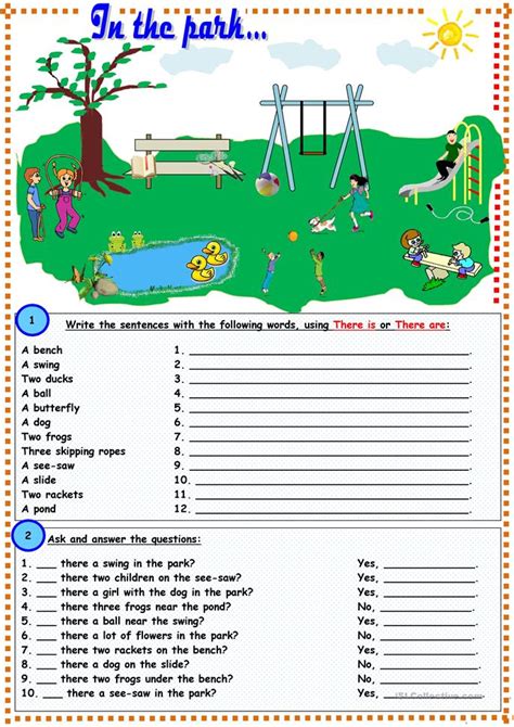 To practice writing with the prepositions in, on and under. In the park... worksheet - Free ESL printable worksheets ...