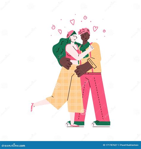 loving mixed race couple woman and man embracing vector illustration isolated illustration de