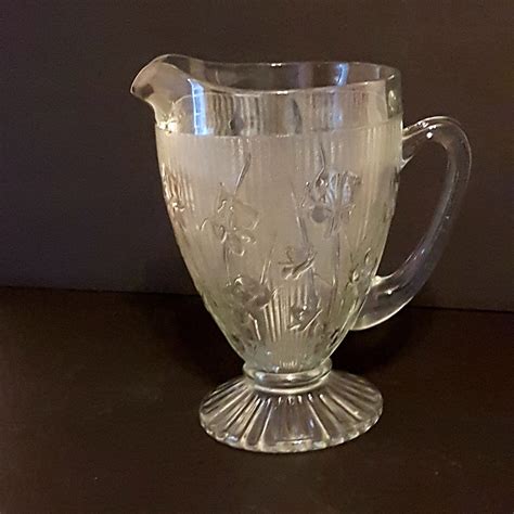 Large Glass Pitcher Vintage Jeanette Glass IRIS Etsy