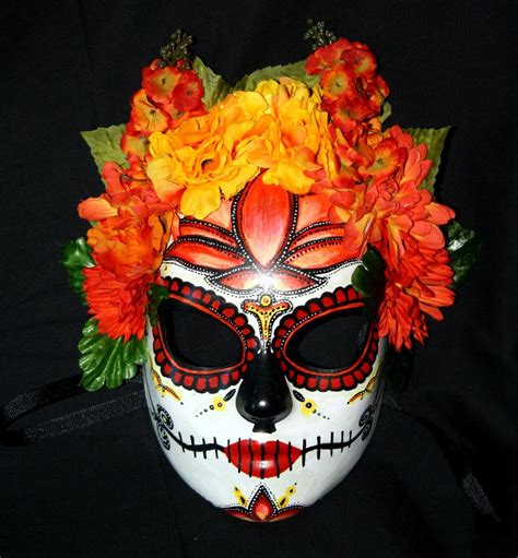 Orange Lotus Sugar Skull Mask For Day Of The Dead By Lilbittyfish