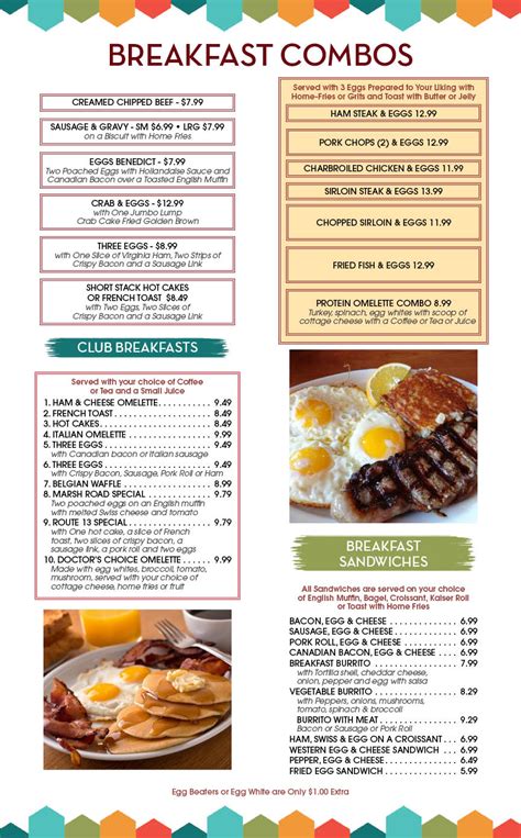 Breakfast Menu Marsh Road Diner