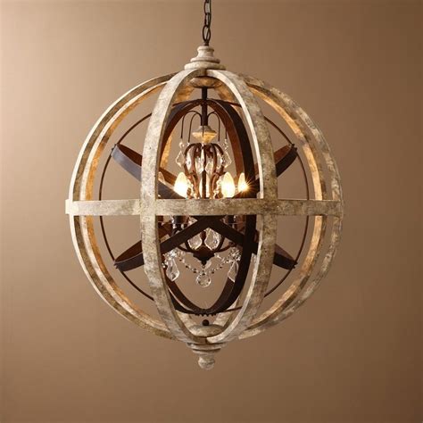 Find hanging lights in shiny brass, prismatic glass, wood and more online. Retro Rustic Weathered Wooden Globe Metal Orb Crystal 4-Light Chandelier - Chandeliers - Ceiling ...