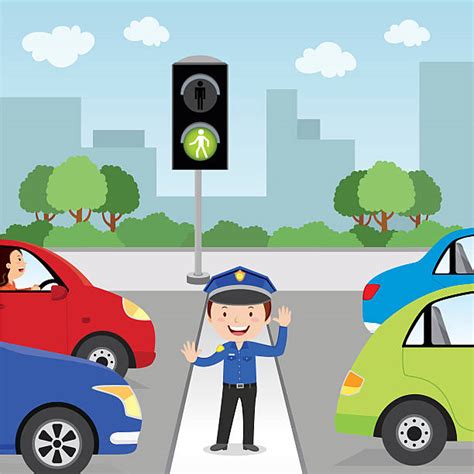 Police Officer Directing Traffic On The Road Vector