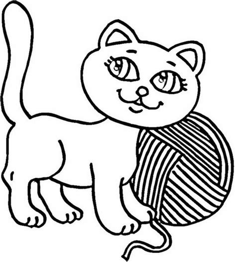 Kitty Cat And A Yarn To Play With Coloring Page : Kids Play Color