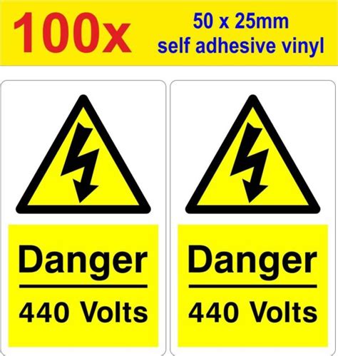 100 Danger 440 Volt Mains Voltage Electrical Warning Safety Labels