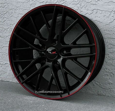Gloss Black C6 Zr1 Red Lip Corvette Wheels Fits 1997 2004 Corvette C5