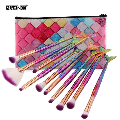 maange 1pcs brush bag case or 10pcs mermaid beauty makeup brushes set cosmetic eye shadow lip