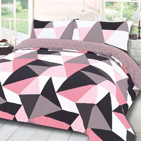 Dreamscene Geometric Shapes Duvet Cover With Pillow Case Bedding Set Blush Grey Ebay