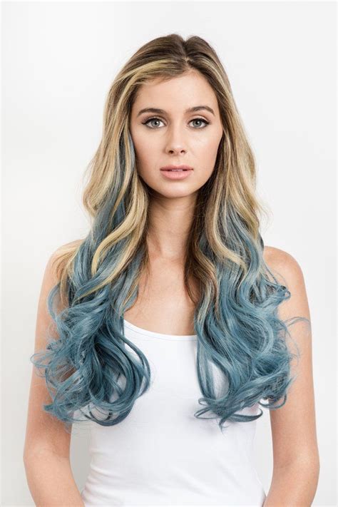 Blue Tone Ombre Halo Extensions Blue Tips Hair Hair Color Streaks