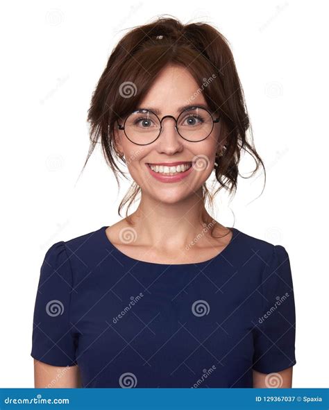 Cheerful Pretty Girl Wearing Glasses Isolated Stock Image Image Of Female Brunette 129367037
