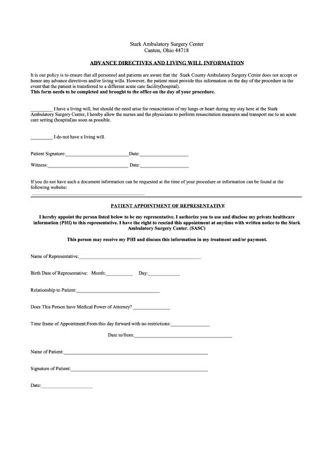 Advance Directives Living Will Form Printable Pdf Download