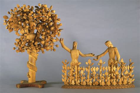 José Dolores López Adam And Eve And The Serpent C 1930 Wood Tree