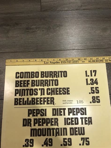 Vintage authentic taco bell menu sign 1970s man cave food advertisement