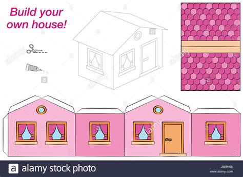 Geldschein falten haus geldgeschenk zum einzug hausbau. Haus-Vorlage - süße rosa Comic-Hütte - ausschneiden ...